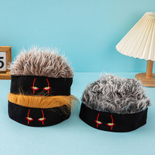 2024万圣节搞怪帽子地主嘻哈假发帽跨境新品男女帽刺绣眼睛毛毛帽