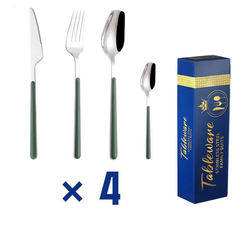 新しいステンレス鋼食器ギフトボックス家庭用クリップハンドルデザートスプーンクロスボーダーホット販売ステーキナイフ、フォーク、スプーンセット|undefined