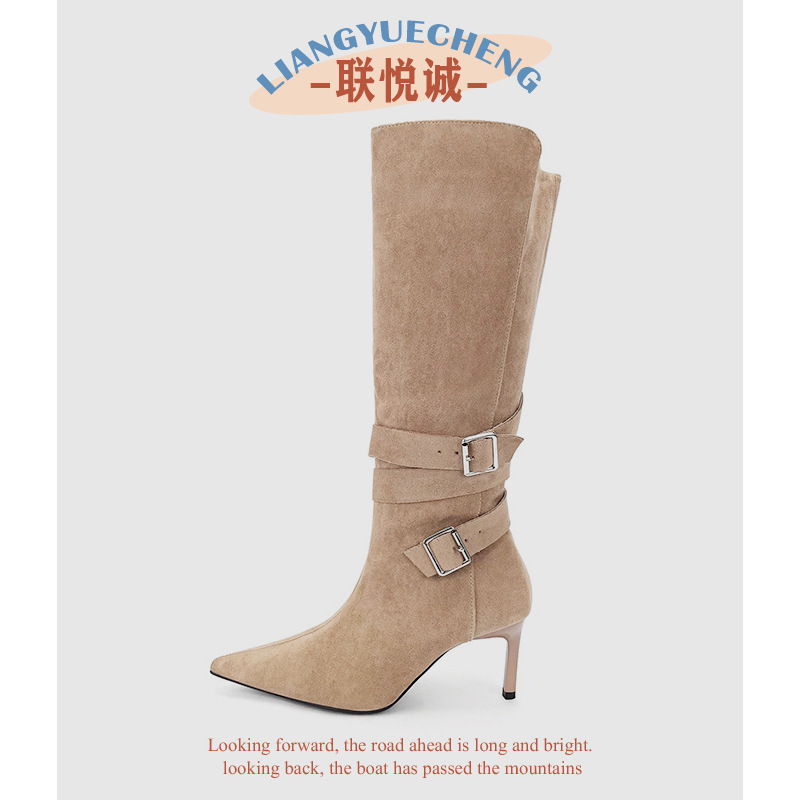 Women's Boots Maillard Long Boots 2025 Autumn and Winter Stiletto Suede Boots Women's Skirt Hot Girl Pointed High Heel Boots