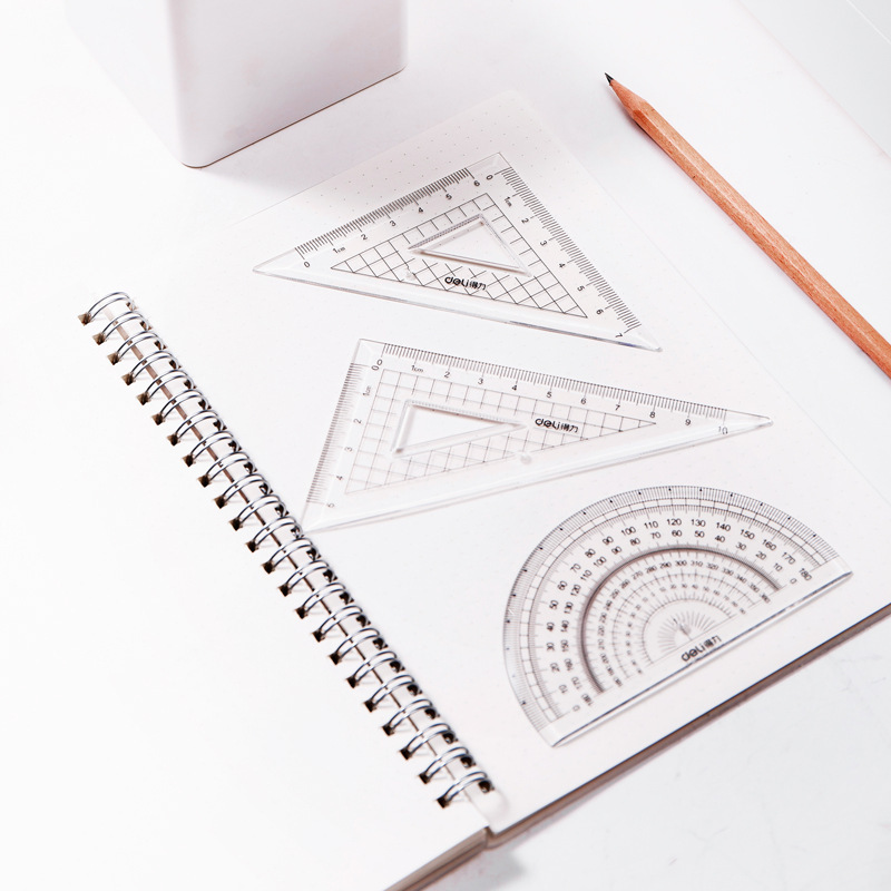 The Deli Stationery 72004 Student Set of Rulers, Wave Rulers, Triangles, and Protractors - 4-Piece Stationery Set