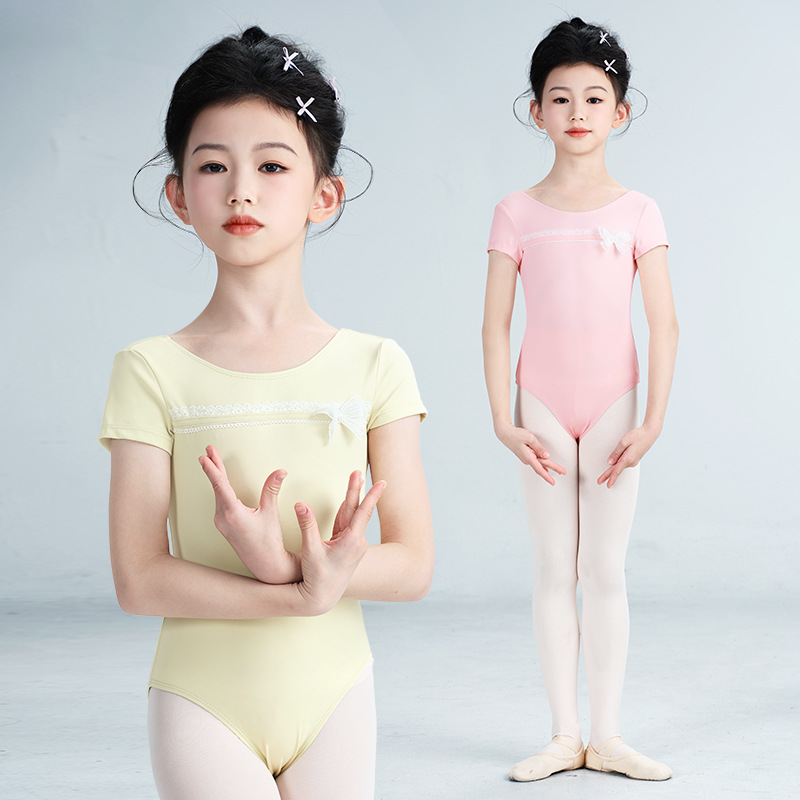 Ropa de baile para niños Ropa de baile de verano para niñas Ropa de entrenamiento de manga corta Ropa de baile china para niñas Prueba de arte Ropa de gimnasia Entrenamiento básico