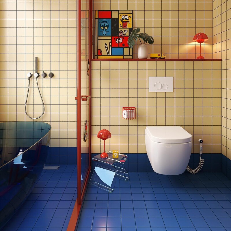 Vintage Bauhaus bathroom tiles, sapphire blue mosaic tiles, grid wall tiles, retro bathroom matte floor tiles Vintage Bauhaus bathroom tiles, sapphire blue mosaic tiles, grid wall tiles, retro bathroom matte floor tiles