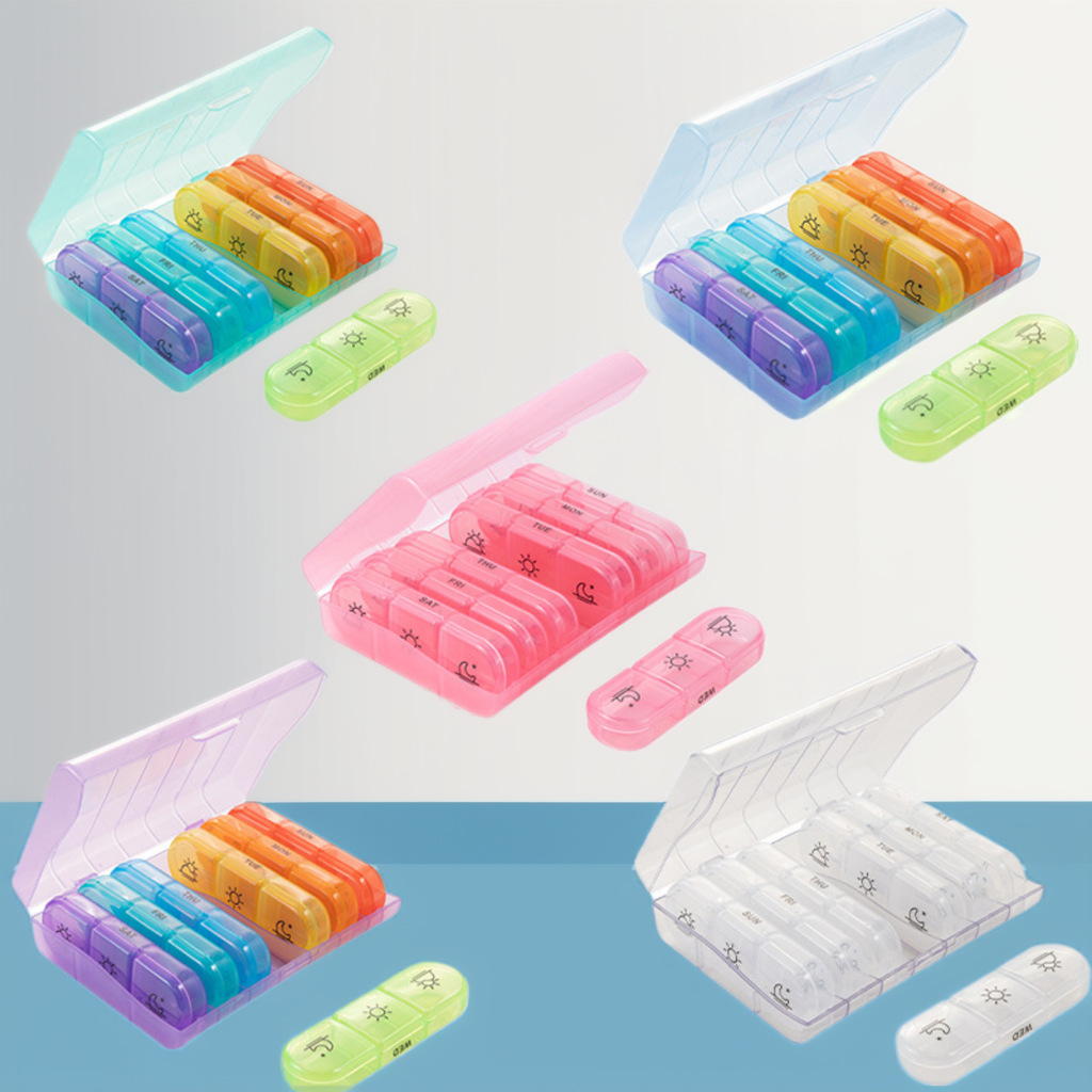 亚马逊款 一周21格大容量药盒7天早中晚三格胶囊药丸收纳盒子