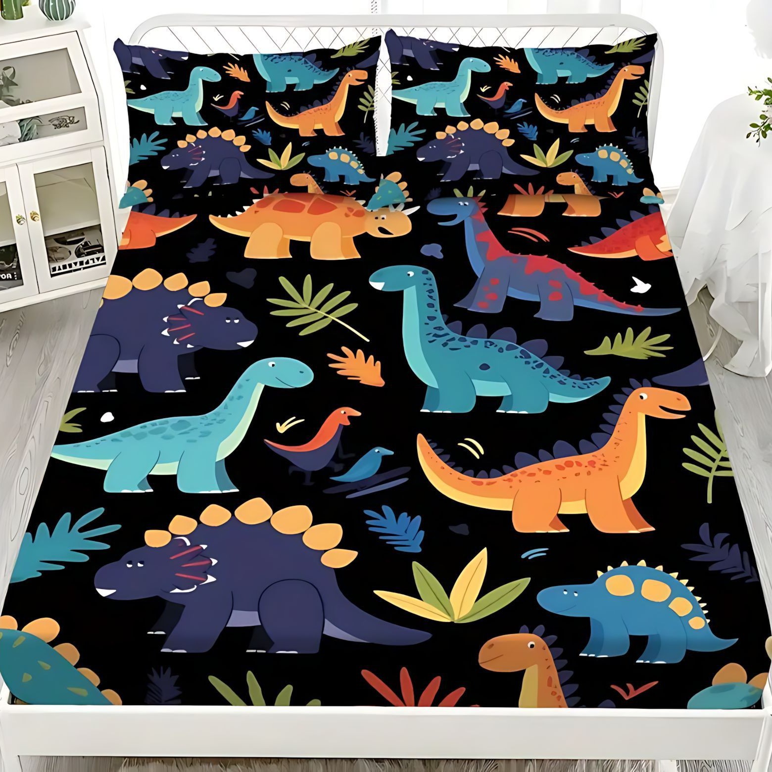 Temas de dibujos animados TEMU / JIT pequeños dinosaurios patrón de visita a casa transfronteriza de alta definición impresión digital kit de cama笠