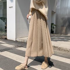 实拍2025秋冬针织半身裙百褶大码胖MM高腰A字裙中长裙子毛线伞裙