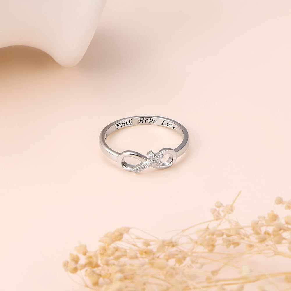 Rings Classification 6, 7, 9 Ring Size 1 Piece Quantity 925 Sterling Silver Zircon Cross Infinity Rings 925 Sterling Silver Rings