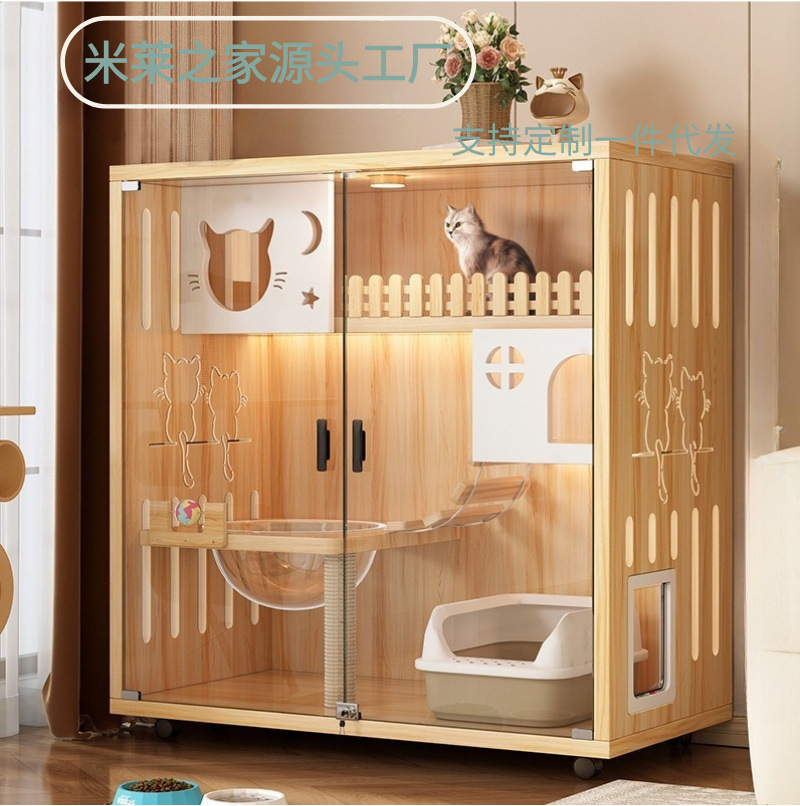 批发猫别墅宠物柜豪华猫咪房子实木猫柜子家用室内超大空间猫别墅