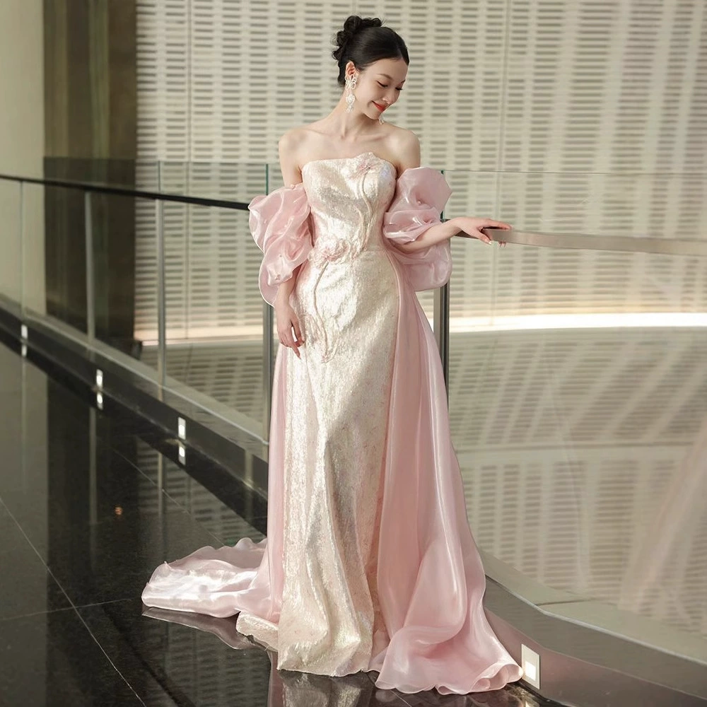 Розовая супер-сказочная невеста Утренний халат для банкета