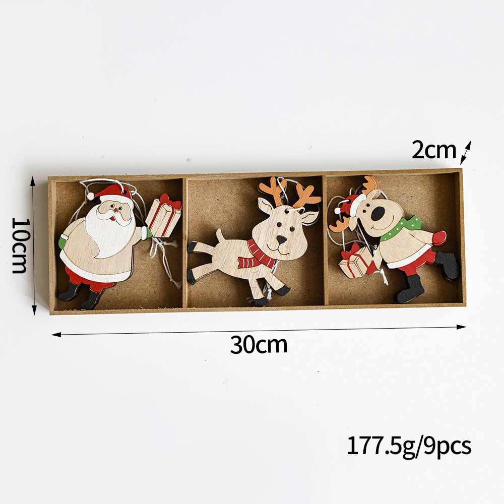 Alce colgante de madera dibujos animados viejos árbol de Navidad colgante muñeco de nieve caja de madera creativa decoración navideña transfronteriza