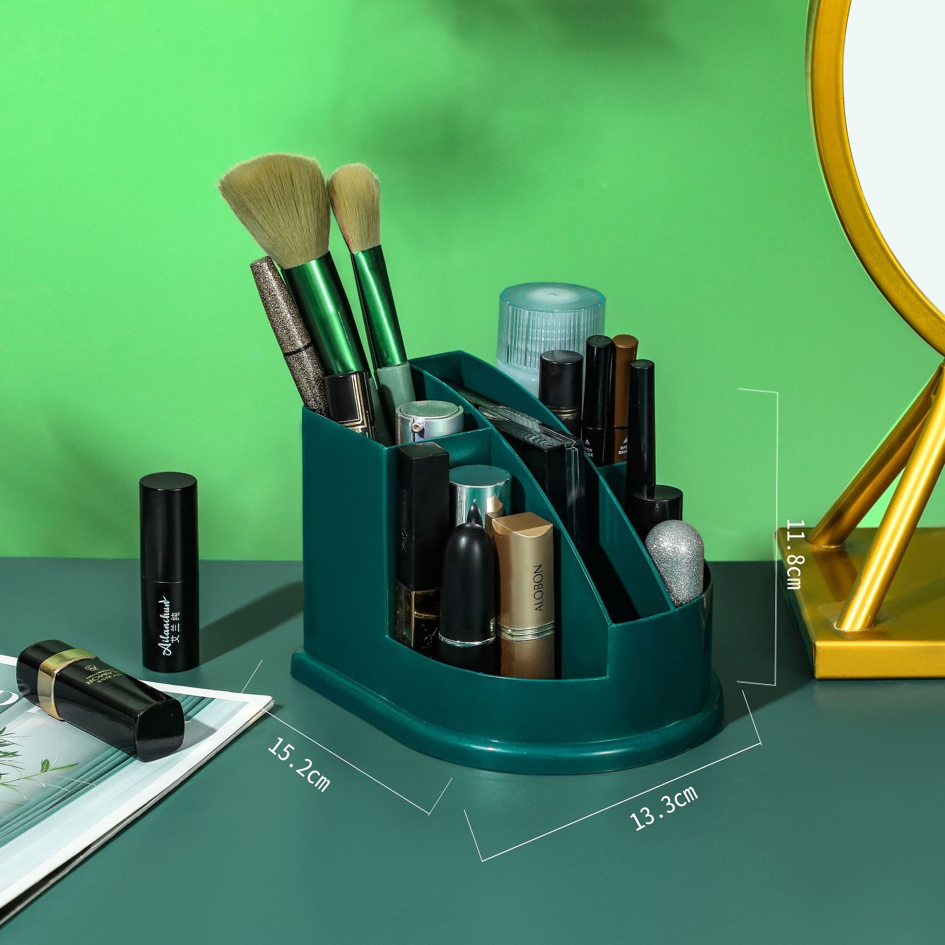 Contenedor de brochas de maquillaje, portalápices, organizador de brochas de belleza, caja de almacenamiento de cosméticos con compartimentos de escritorio y caja de brochas de belleza con perlas.