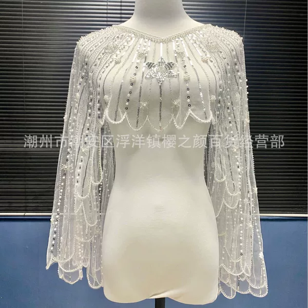 New Style Beaded Pearl Shawl with Wings, Outerwear for Banquets, Women's Dress, Qipao, Fashionable European and American Cape