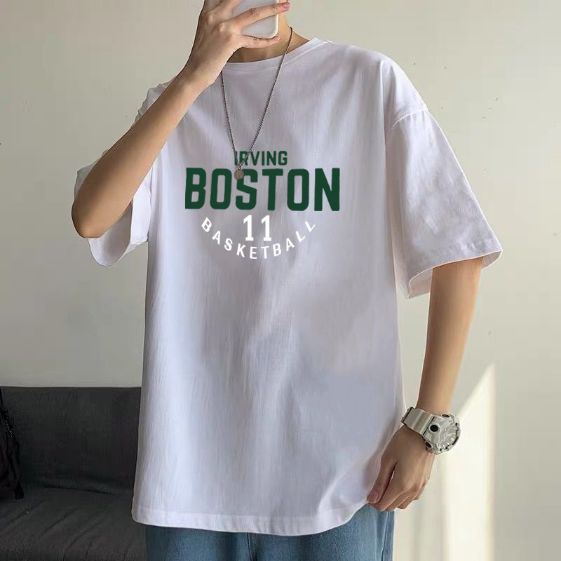 26 Count Pure Cotton Short-Sleeved T-Shirts for Men in Summer, Hong Kong Fashion Brand Printed Loose Round Neck Tops, Antibacterial and Breathable