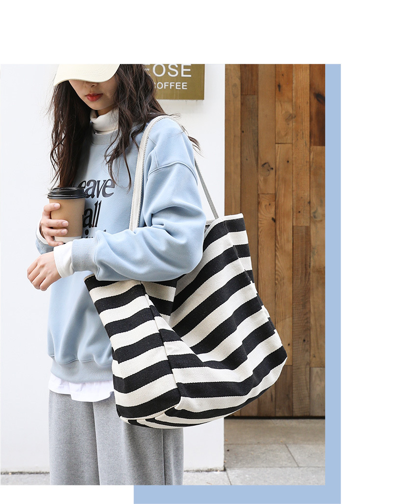 Women's Large Canvas Stripe Streetwear Open Canvas Bag display picture 1