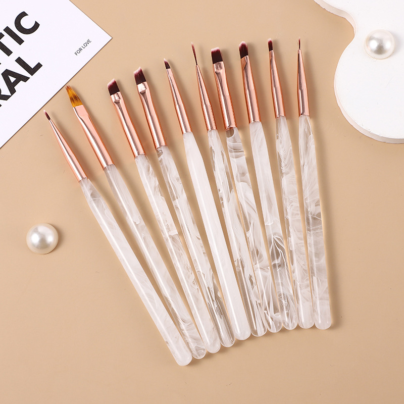 新颖国风新款美甲笔亚克力半透明白色烟熏造型美甲套装时尚新中式