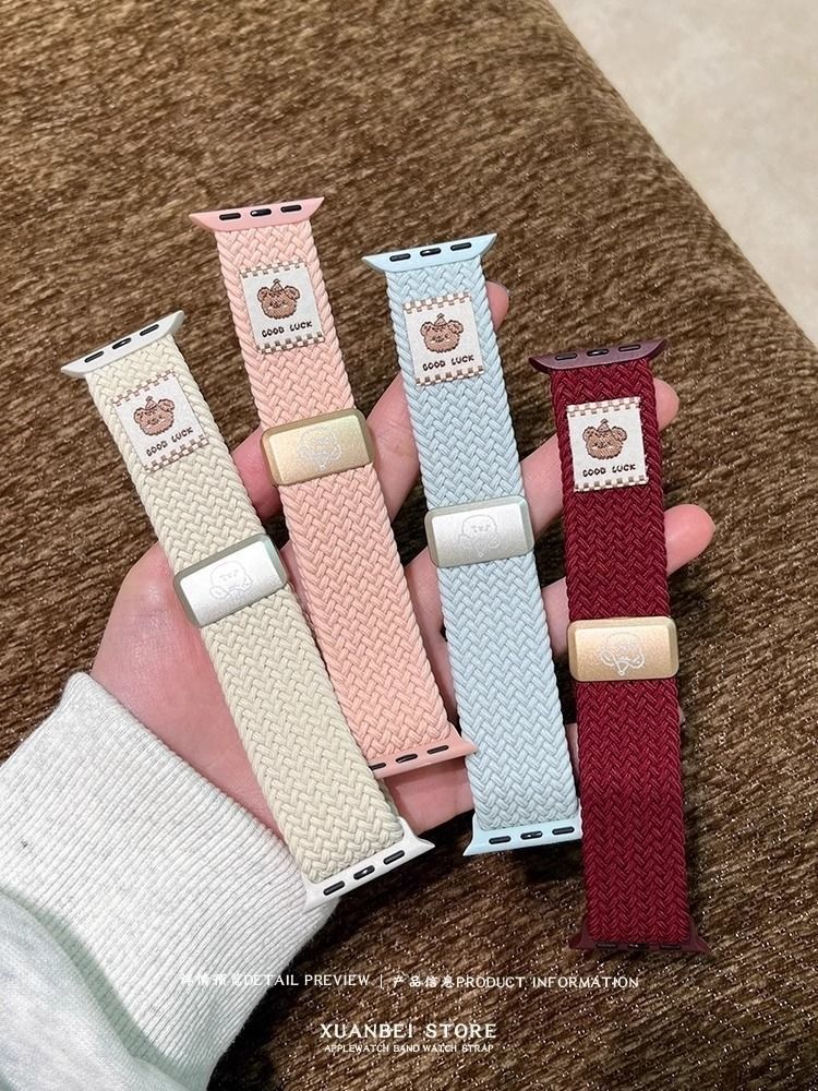 The top hat bear woven watch strap is suitable for the autumn and winter breathable Apple Watch s10 strap, Apple Watch 9/SE7 undefined