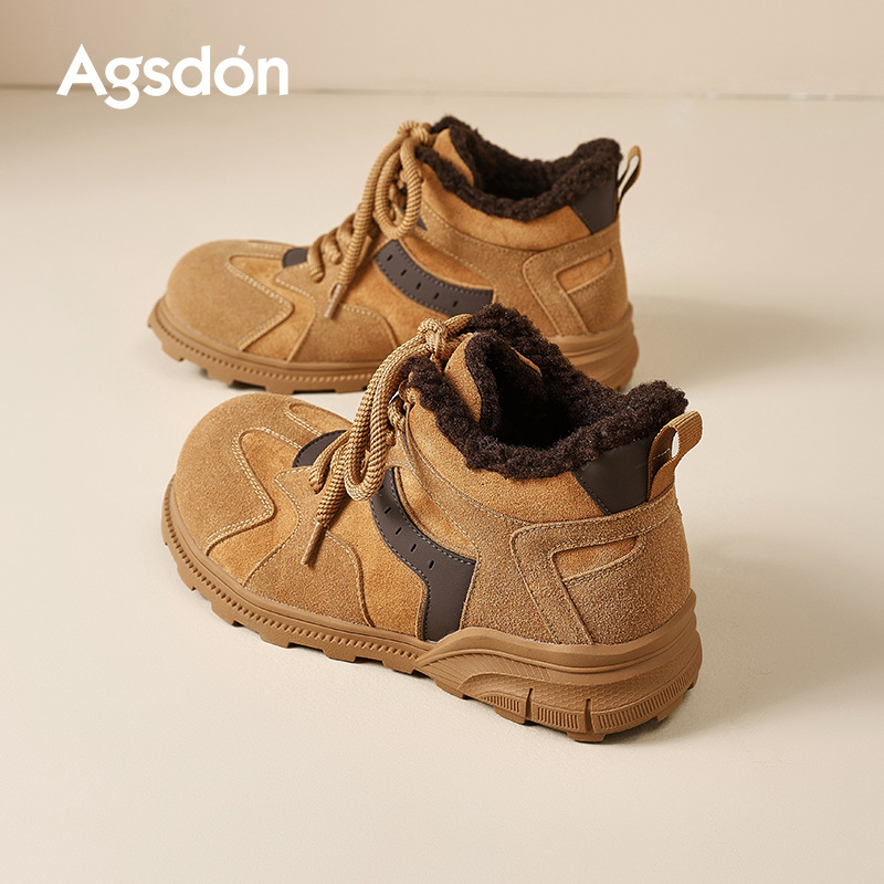 Augu Lion Standing Gao Zapatos casuales de terciopelo para mujeres 2025 nuevas botas de nieve de otoño y invierno zapatos de algodón de capacitación al aire libre
