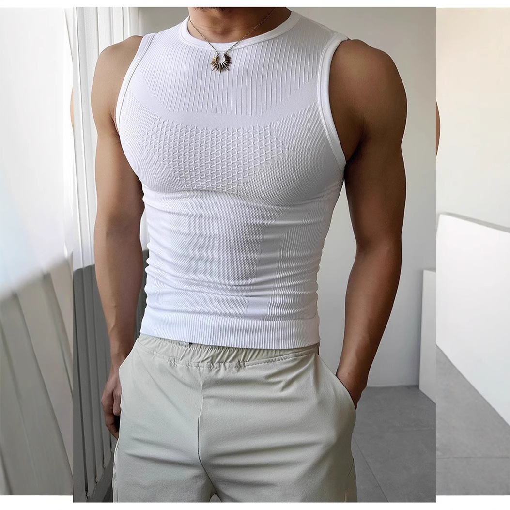 Summer Men's Sleeveless Waistcoat Fitness Sports Vest Seamless High Elastic Breathable Sweat-wicking Quick-drying Outdoor Tight Top