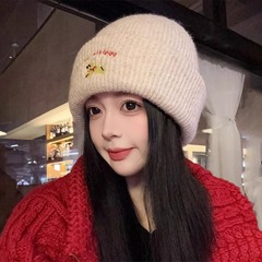 韩国可爱小狗刺绣针织帽女冬季新款保暖毛线帽百搭休闲护耳冷帽女