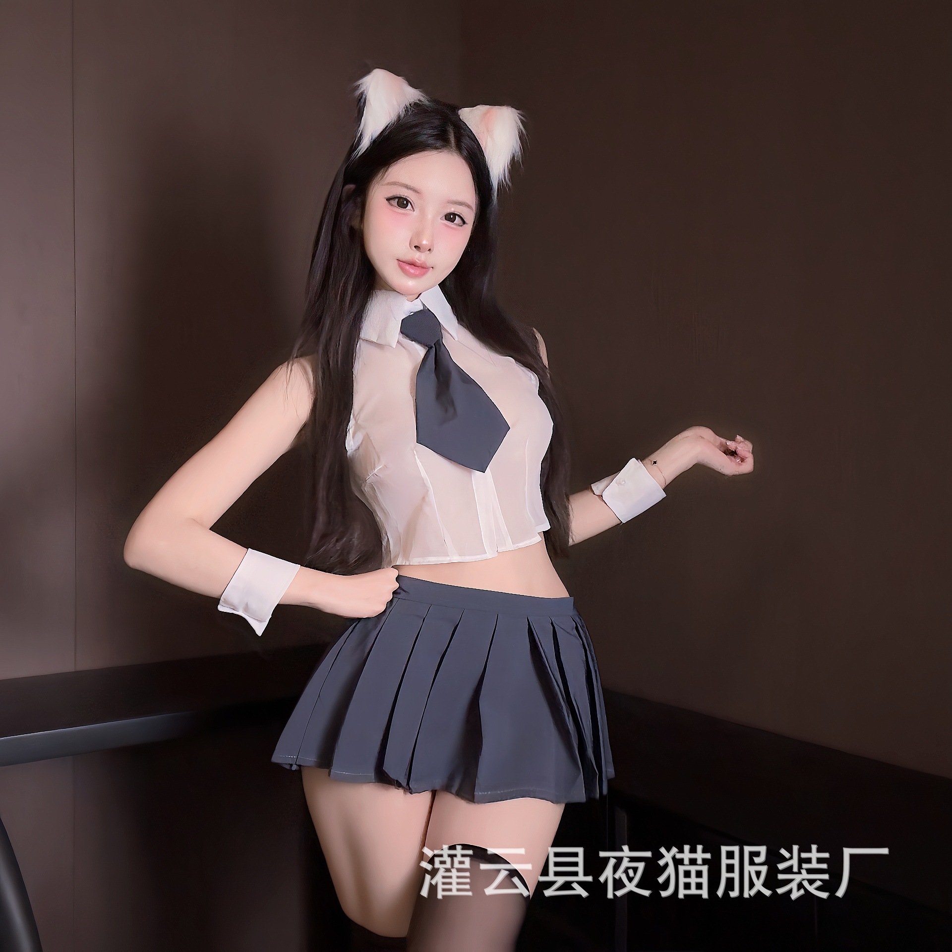 Night Cat Sexy Lingerie Pure Desire Jk Short Skirt Sexy College Two-Piece Cute Uniform Temptation No-Strip See-Through Women's Set