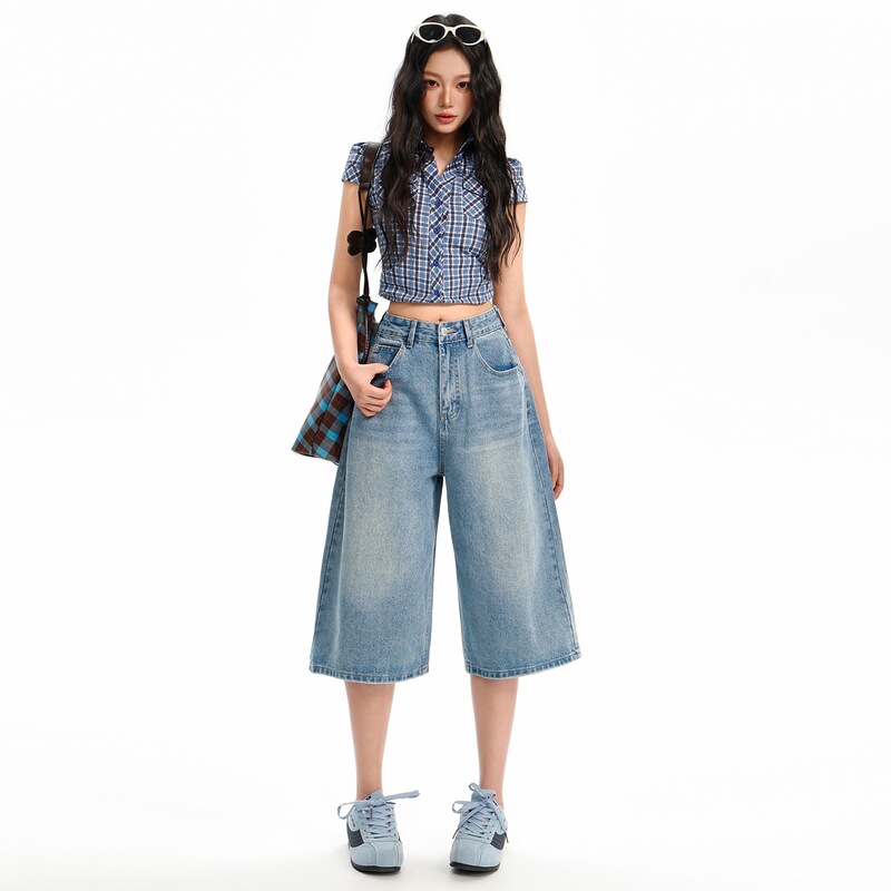Cream Blue High-Waisted Cropped Casual Jeans for Women 2026 Summer Thin Loose Straight-Leg Slimming Versatile Cropped Pants Cream Blue High-Waisted Cropped Casual Jeans for Women 2026 Summer Thin Loose Straight-Leg Slimming Versatile Cropped Pants