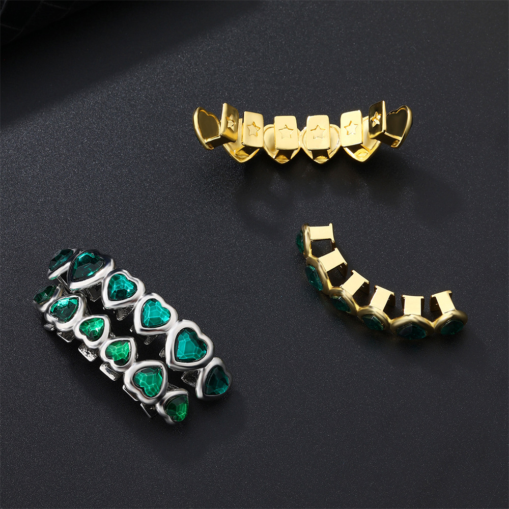 1 Piece, 1 Set Quantity Hip-Hop Heart Shape Copper Artificial Gemstones Unisex Tooth Socket