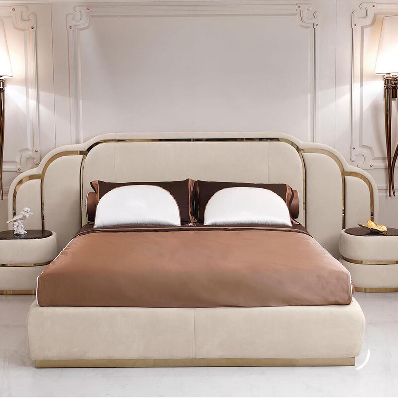 Hong Kong Style Light Luxury Double Bed Extra Large Bed Big Bed Background Bed Big Bed Flannel Stainless Steel Double Bed