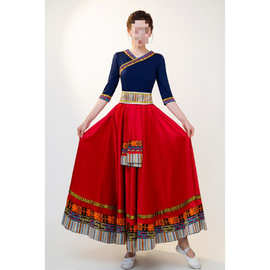 藏族表演舞蹈裙子套装大摆裙民族演出服装艺校成人长裙广场跳舞裙