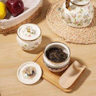Qilang enamel tea jar enamel sugar jar seasoning jar coffee bean jar high-grade enamel exquisite small round jar