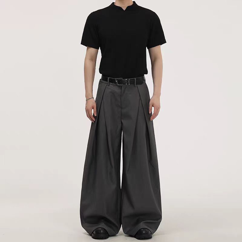 Spring and Autumn New Heavyweight American Retro Black Three-Dimensional Pleated Wide-Leg Casual Pants for Men and Women with a Stylish Suit Design