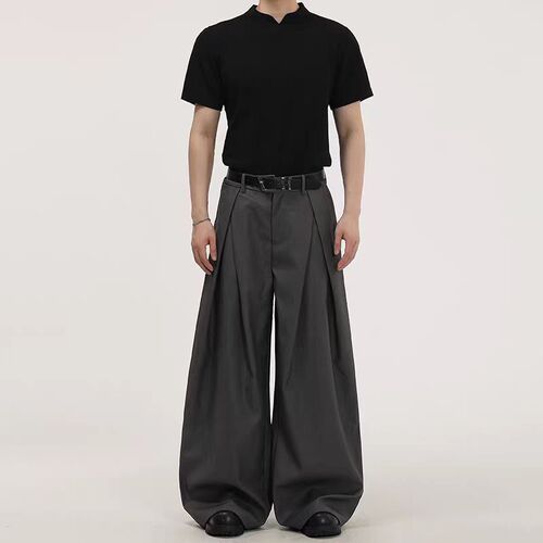 Spring and autumn new style heavy American retro black three-dimensional pleated wide-leg casual pants for men and women's design suit pants