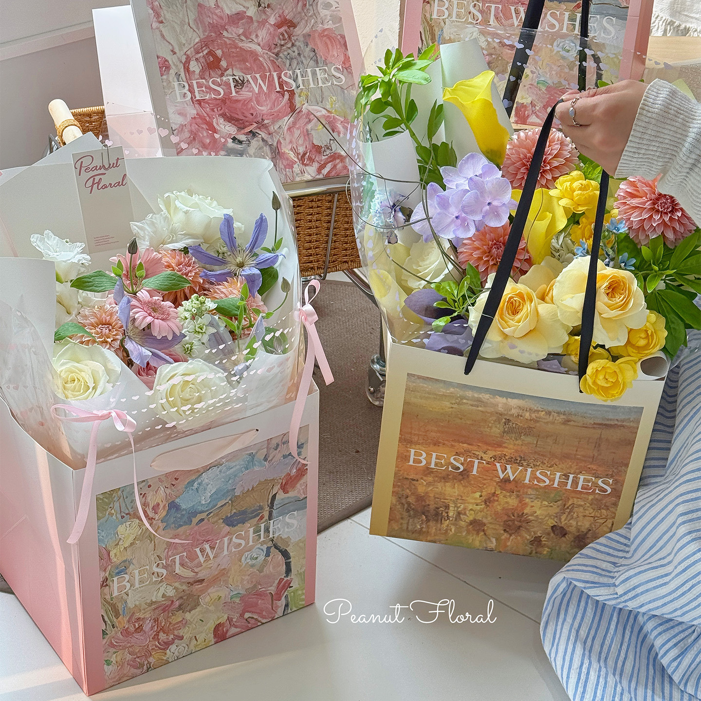 Nuevos productos amor jardín bolsas de mano estilo de pintura al óleo bolsas de flores espesar bolsas de regalo bolsas de mano materiales de arte floral