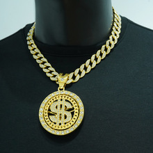 欧美嘻哈男士新款潮牌可旋转钱币图案锌合金项链个性美元款式吊坠