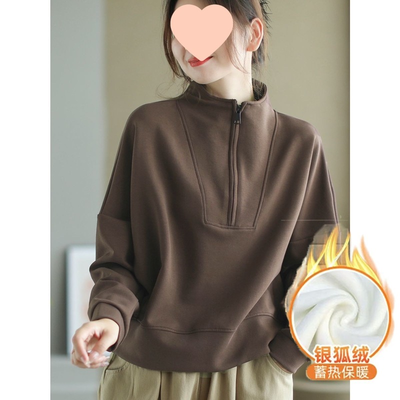 立领拉链卫衣女士春秋洋气外穿长袖套头休闲上衣宽松大码女装|undefined