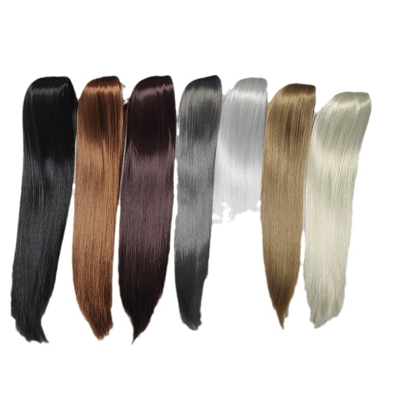 BJD muñeca con peluca 3 puntos 4 diferenciación fibra química de alta temperatura cabello largo recto sin franjas fábrica de cabello gris al por mayor