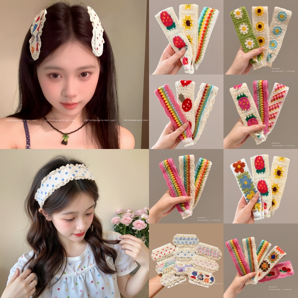 French-style cute large hairband for styling stray hairs, with Velcro closure and floral design, 2026 new model, adhesive hair clip for bangs