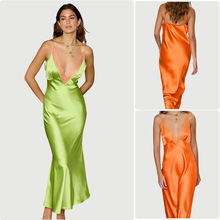 蕾丝花边吊带裙2025欧美性感气质优雅缎面名媛派对酒会晚礼服长裙