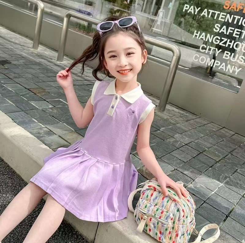 儿童无袖连衣裙女童爱心polo百褶裙洋气时尚公主裙夏季背心裙|undefined