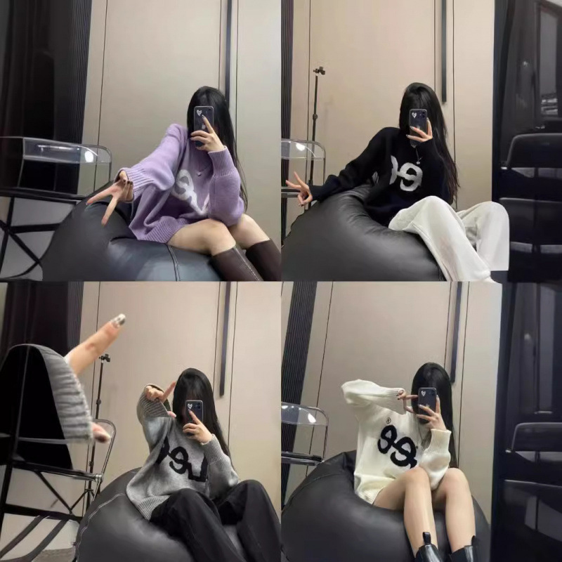 韓国 Lee 韓国版レターコントラストカラールーズウールニットプルオーバーセーターカジュアルイン男性と女性のカップル同じトレンディなスタイル|undefined