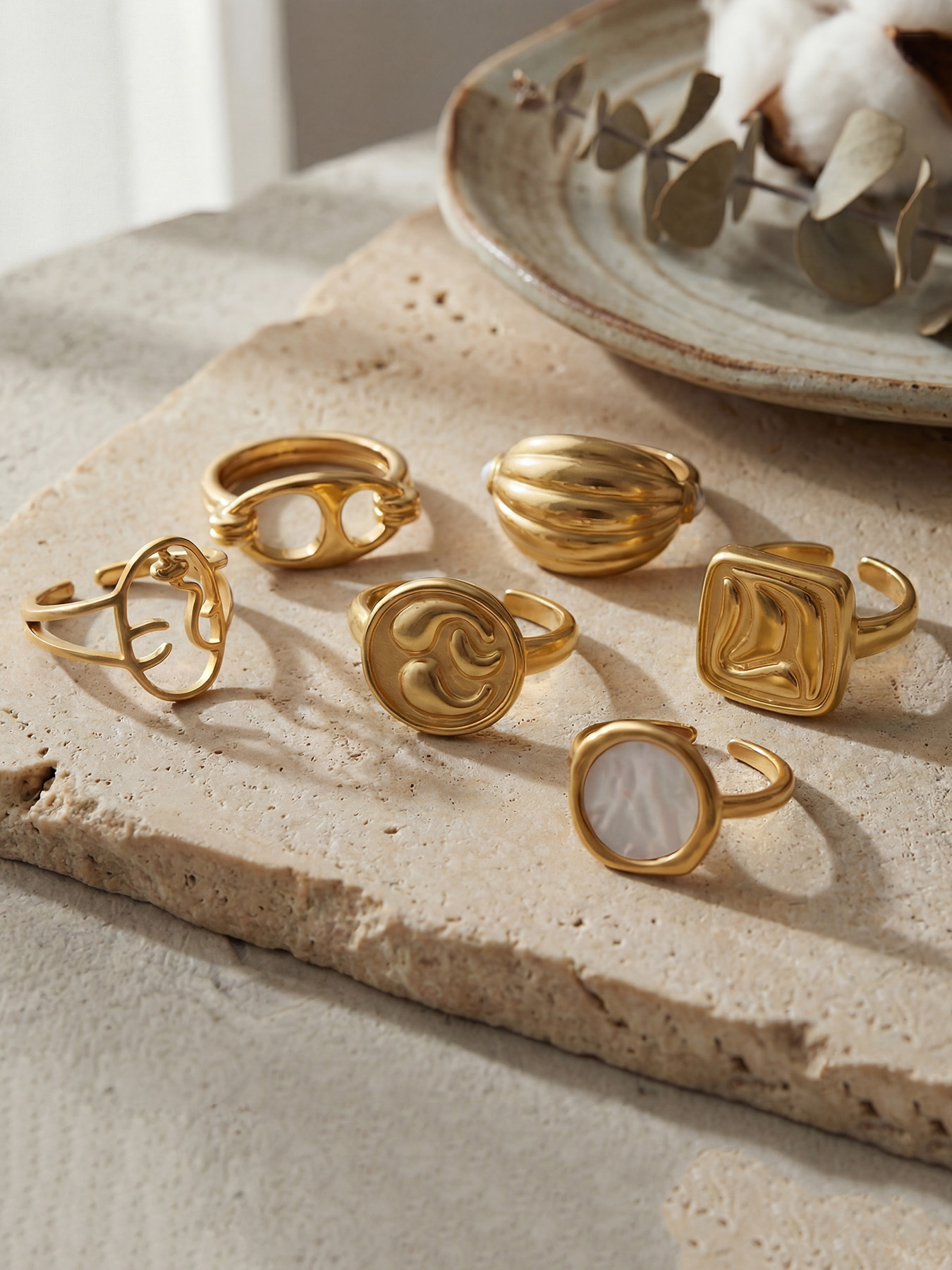 Mysterious Retro Geometric Open Ring Set Stainless Steel Jewelry_voghion.com