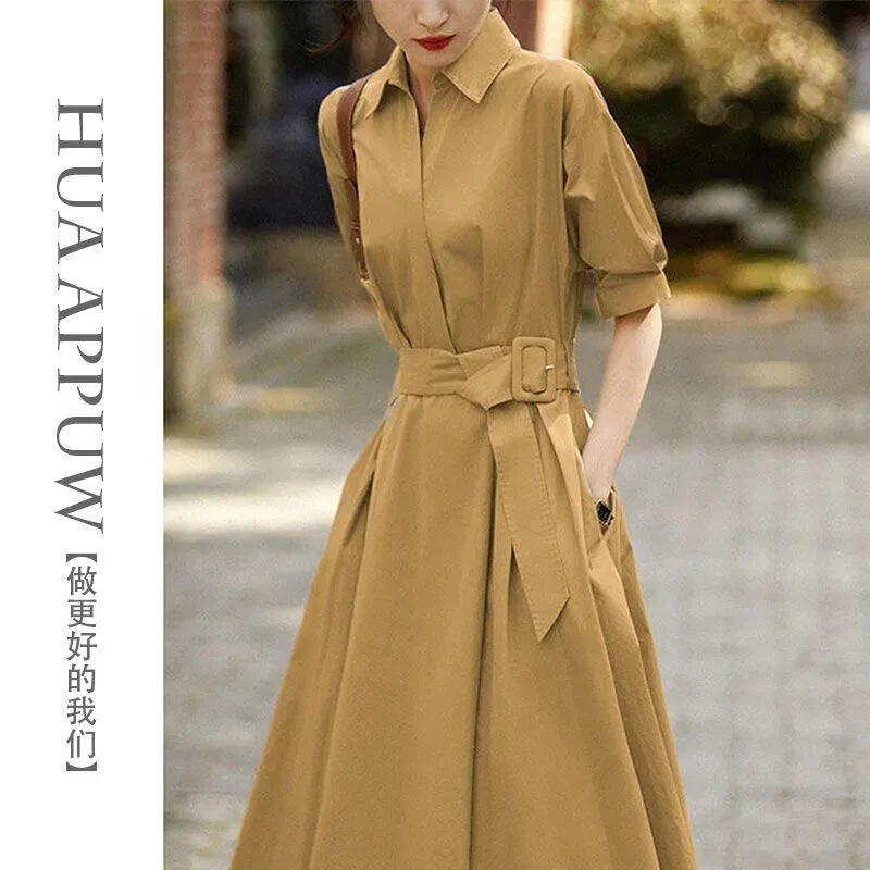 9051 Work Coat Lapel Lace-up Waist Shirt dress Women's Clothing 2024 Summer New Casual A- Line Skirt 9051 Work Coat Lapel Lace-up Waist Shirt dress Women's Clothing 2024 Summer New Casual A- Line Skirt
