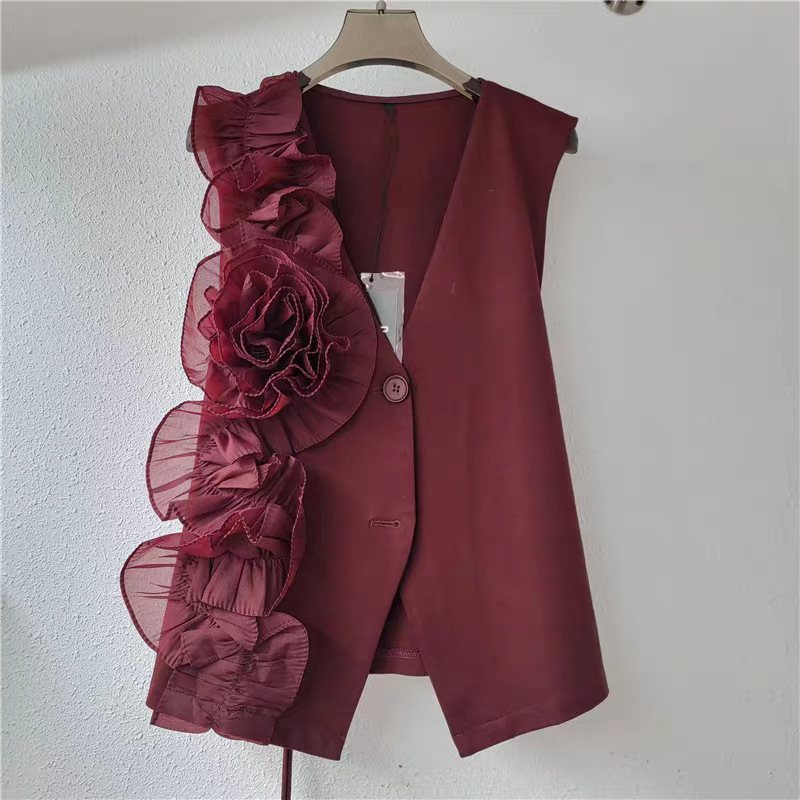 Chaleco de costura de flores tridimensional 2025 primavera y verano nuevo estilo estilo de diseño de nicho chaqueta de chaleco de estilo extranjero