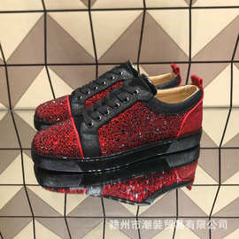 cl andgz黑红烫钻低帮红底鞋男鞋水晶钻鞋女鞋情侣休闲板鞋婚鞋