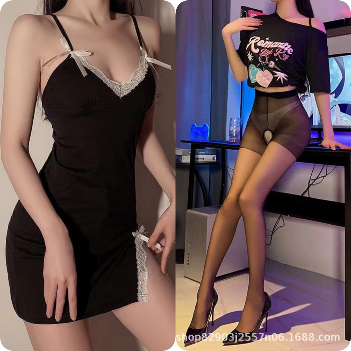 검은색 잠옷 + 검은색 오픈 양말 q1311
