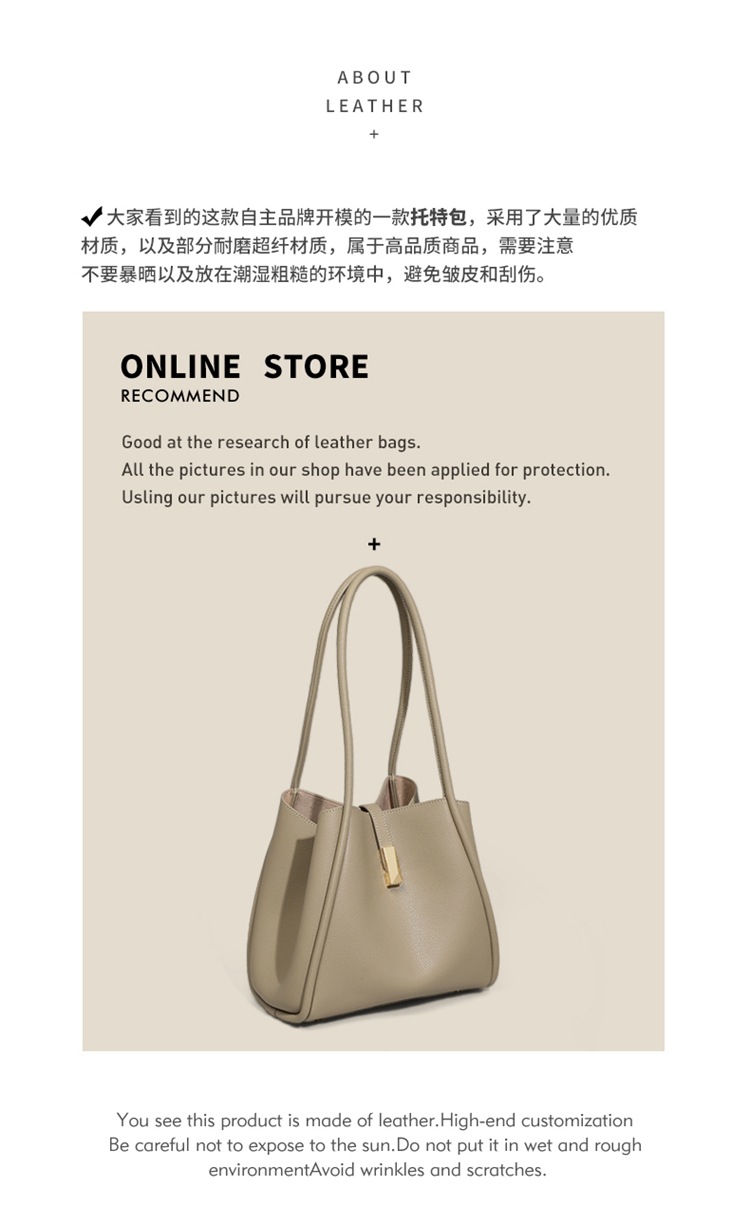 Túi tote da thật nữ đáy rộng đeo vai đi làm sức chứa lớn — màu xám (viney), Màu xám (phiên bản công khai) chi tiết 4
