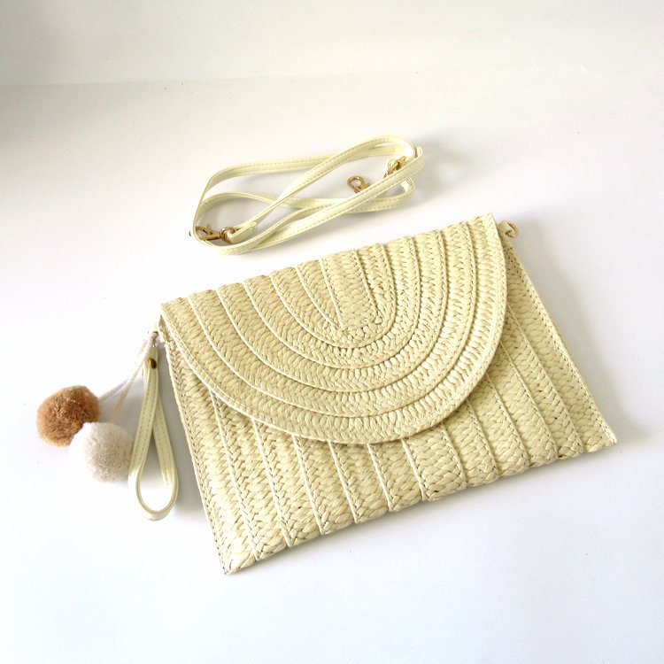 Beige Brown Straw Stripe Solid Color Square Evening Bags display picture 5