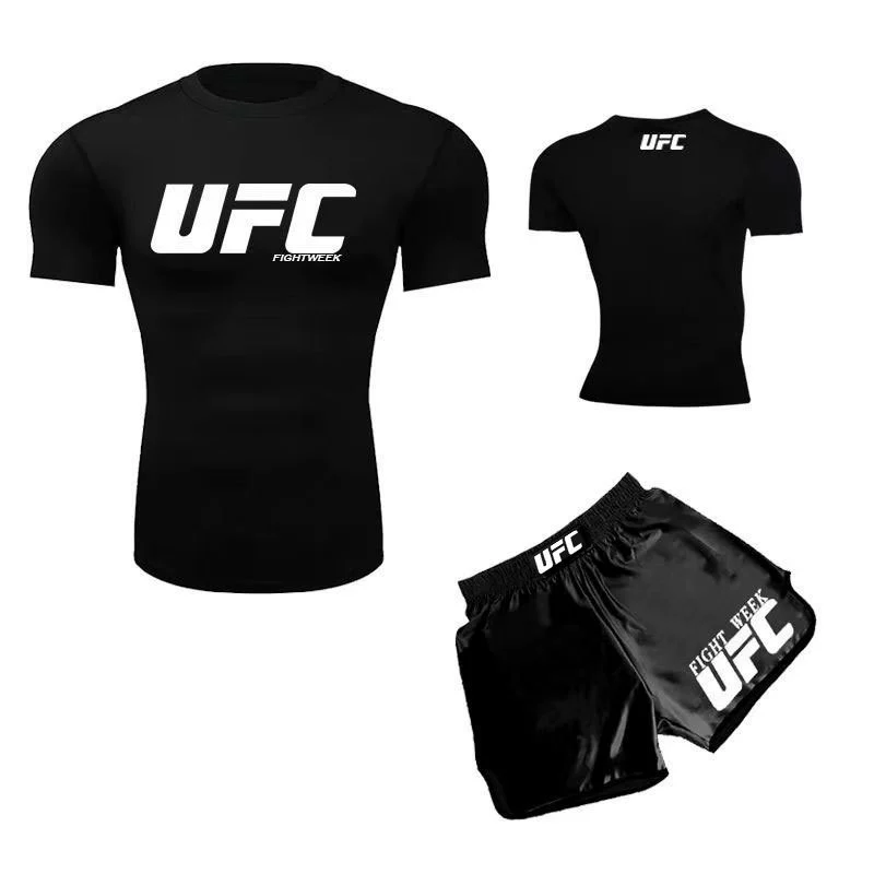 Спортивный тренировочный костюм UFC, мужской боксерский облегающий быстросохнущий костюм, шорты для борьбы с короткими рукавами для борьбы в тренажерном зале, Муай Тай