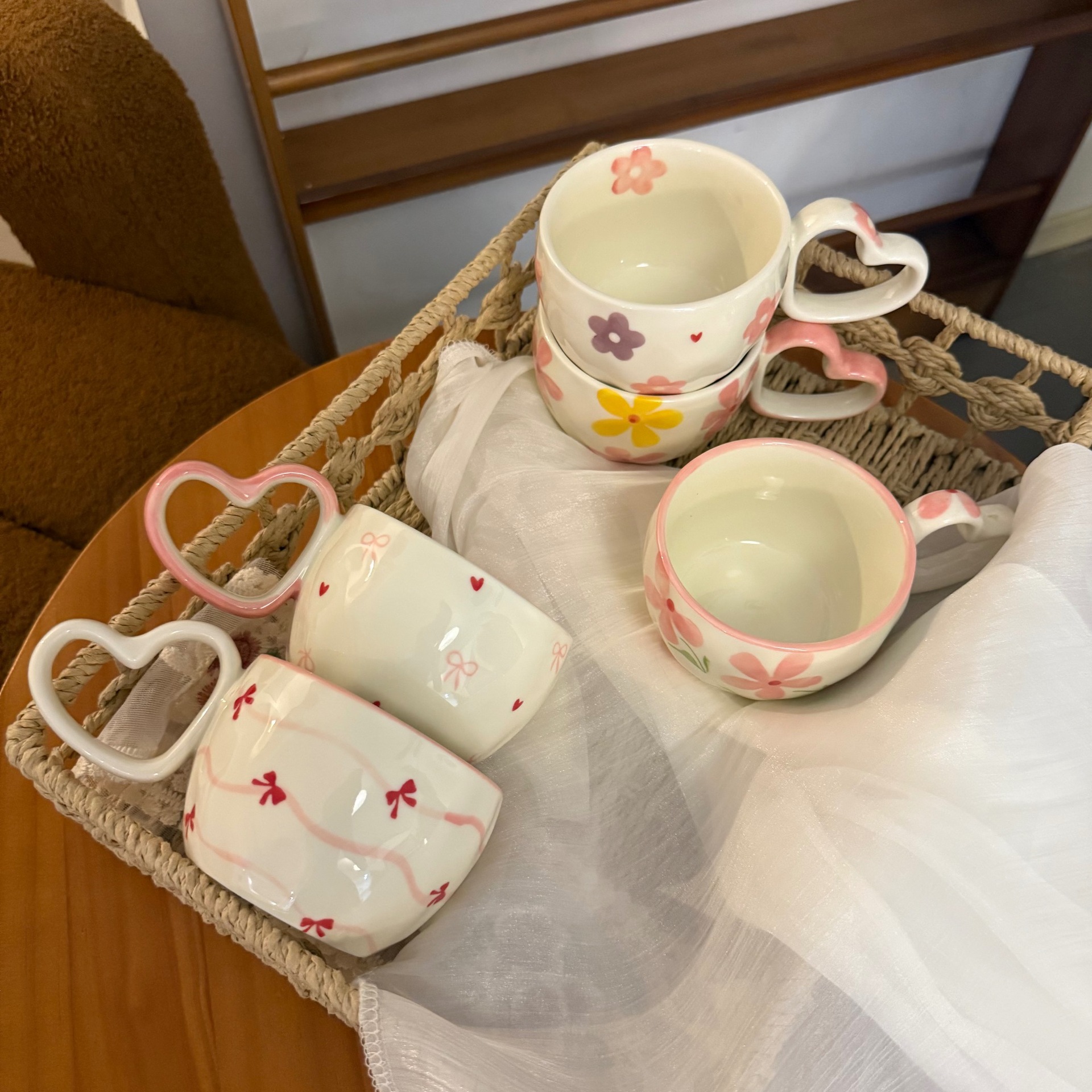 Estilo coreano inswind mano mano amor taza de café plato taza de cerámica dibujada a mano taza de desayuno exclusiva transfronteriza