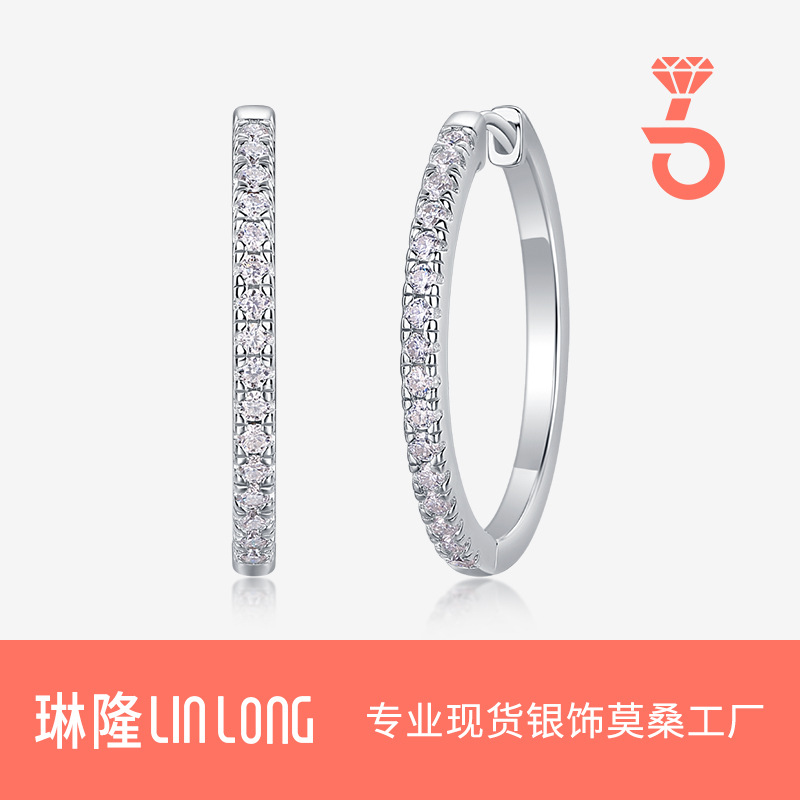 925 Sterling Silver Fashion Moissanite Exaggerated Hoop Earrings Ins Style Light Luxury Minimalist Cross-Border Jewelry Earrings