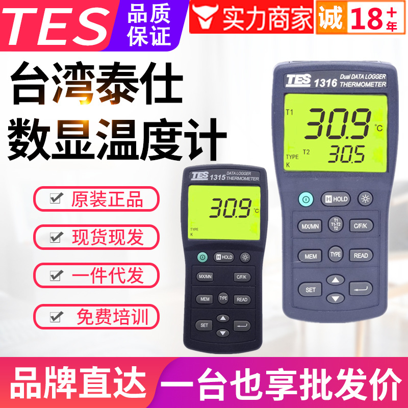 台湾泰仕记录温度计TES-1315/1316数显KJETRSN型热电偶温度表USB