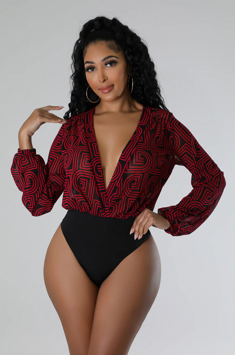 Macacão sexy de manga comprida estampado moda casual outono_voghion.com